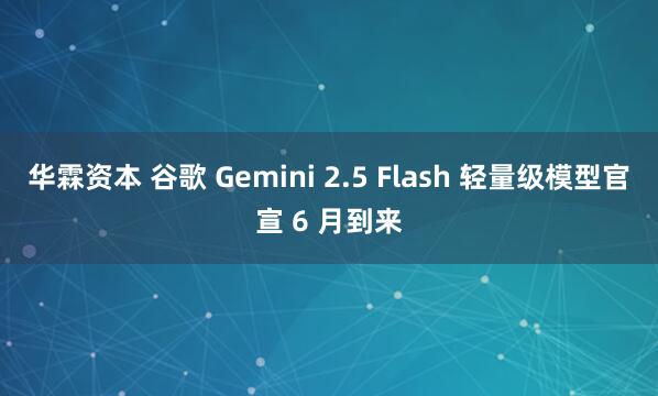 华霖资本 谷歌 Gemini 2.5 Flash 轻量级模型官宣 6 月到来